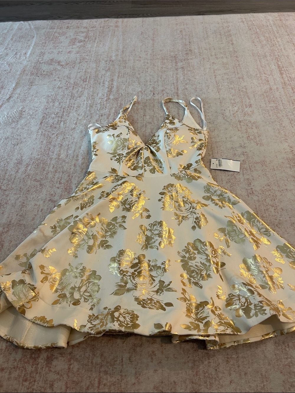 Junior’s White and Gold Floral Party Dress